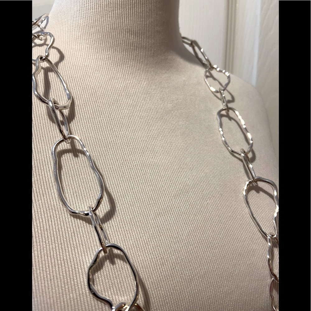 Elegant Geometric Silver Chain Statement Necklace - image 5